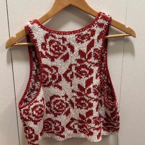 Free People Red and White Knit Button-Up Vest - Picture 2 of 5